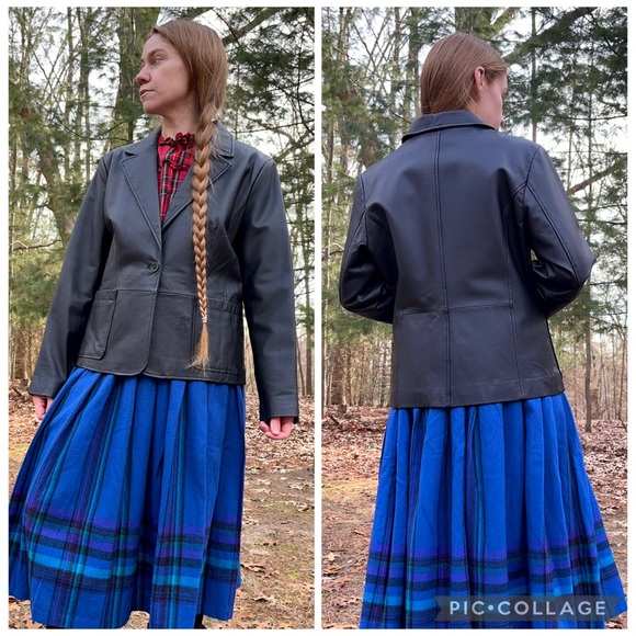 90s Massini Black Genuine Leather Single Button Blazer Jacket Size L - Picture 7 of 16